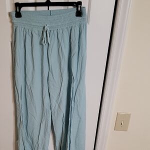Light Blue Drawstring Smocked Waist Pants
